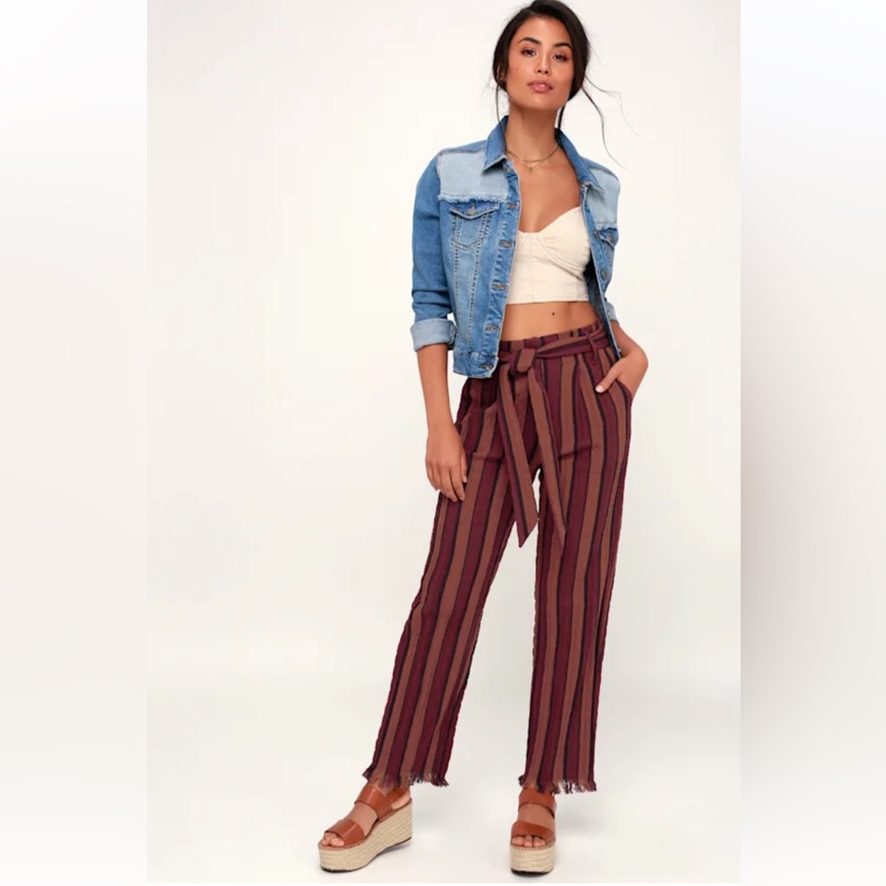 Lulu’s Renfroe Burgundy Striped Pants NWT